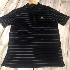 Masters Amen Corner Men's L Black Striped Short Sleeve Pima Cotton Golf Polo